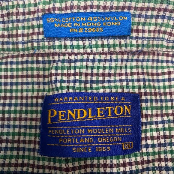 Pendleton Short Sleeve Button Shirt XL Mini Check Red Blue Green Cotton Nylon - Picture 5 of 10